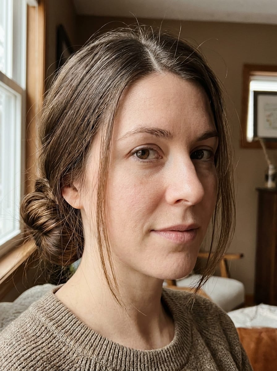 Low Bun mit Mittelscheitel - Schnelle Morgenfrisur